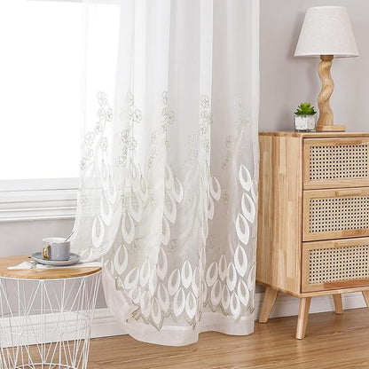 White Sheer Voile Curtains White Embossed Drip 54Wx84L Inch | Light Filtering by VISIONTEX