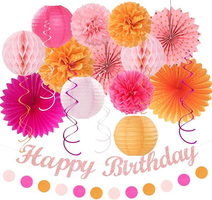 Hot-Pink Orange Fall Birthday Party-Decorations by Huglony