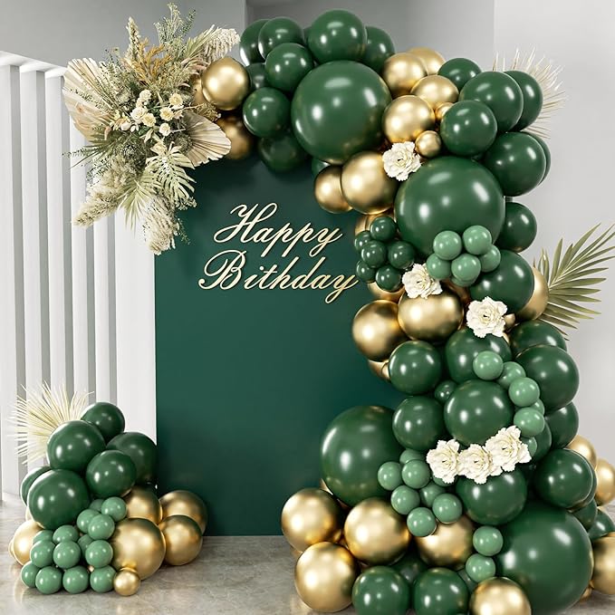 Green and Gold Balloon Arch Kit, Dark Emerald Green Hunter Forest Sage Green by ADOINBY