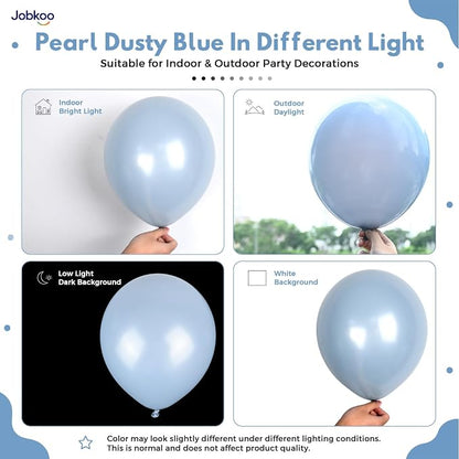 Jobkoo Pearl Dusty Blue Balloons, 12 Inch Slate Fog Pale Muted Blue Balloon | - Image 3