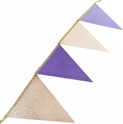 30 Ft Purple Lavender Beige Champagne Gold Party Decorations Pennant Banner - Image 5