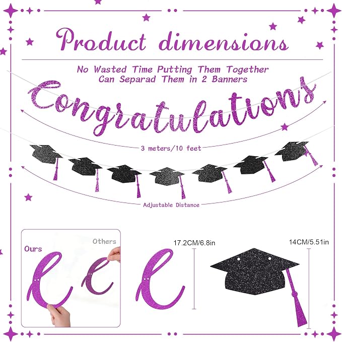 2026 Graduation Banners Party Decorations, Glitter Congratulations - Image 7