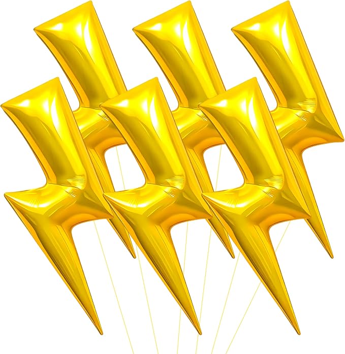 6Pcs Lightning Balloons Bolt Foil Party, 36 Inch Yellow Flash Lightning Shaped by HTangparty