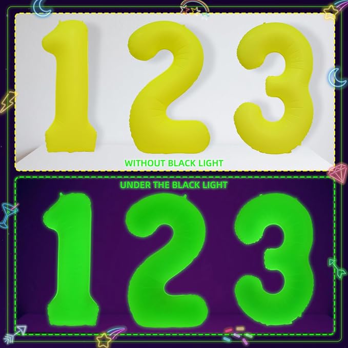 Mega-L Glow in The Dark Party Supplies, 40 Inch Yellow Number 4 Balloon | Glow - Image 7