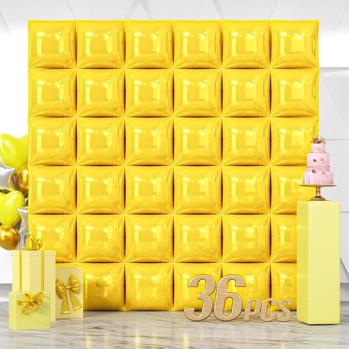NISOCY 36PCS Pearl Yellow Square Foil Balloons Wall Backdrop | Double Sided by NISOCY