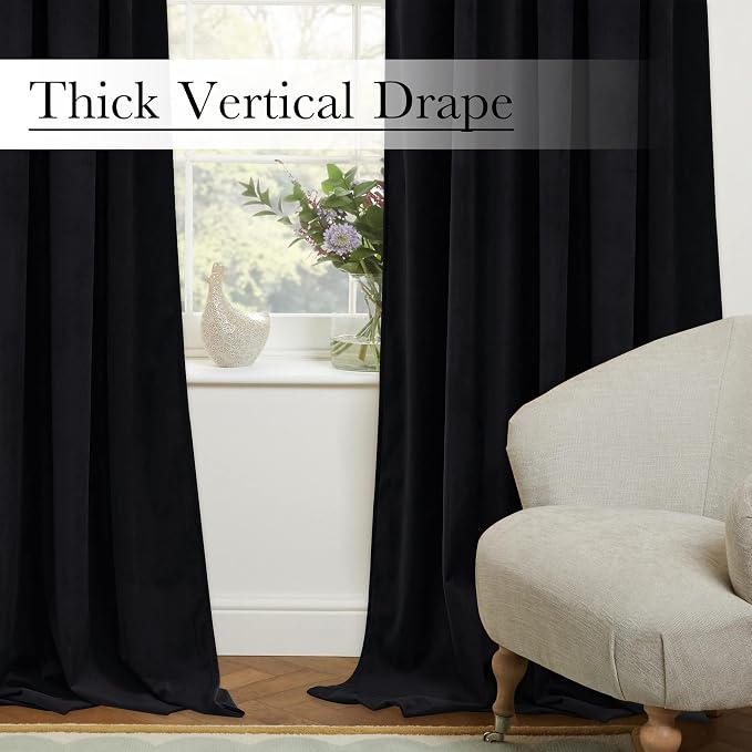Extra Wide Black Velvet Curtains - Image 8