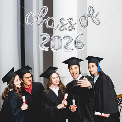 TONIFUL Silver Cursive Class of 2026 Graduation Balloon Banners 2026 - Image 4