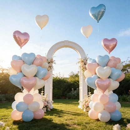 Blue Cream Beige Heart Balloons - Image 7