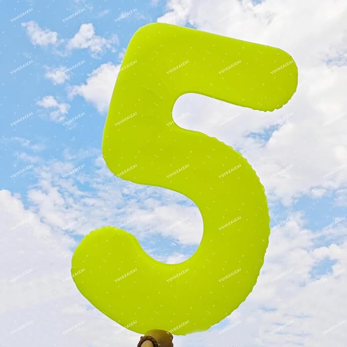 40 IN Fluorescent Yellow Number 5 Balloon Neon Yellow 5 Foil Balloon | - Image 4