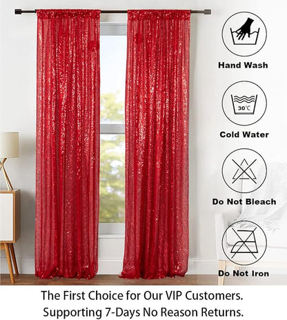 ShinyBeauty Sequin Curtains 2 Panels Red 2FTx8FT Sequin Photo Backdrop Red - Image 6
