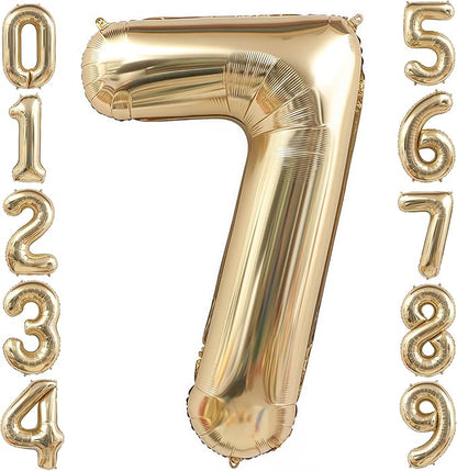 Champagne Gold 7 Balloon, 40 Inch Light Gold Number 7 Balloon Big Foil Mylar by BBPOOL