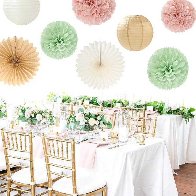 Sage-Green Pink-Beige Bridal-Shower Party-Decorations - Image 6