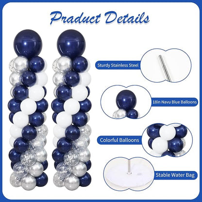 Navy Blue and Silver Balloon Column Stand Kit Set of 2 - Image 5