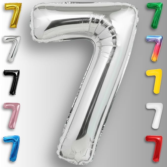 Silver Number Balloon 7 Mylar Foil Balloons 16 inch Small - Image 6