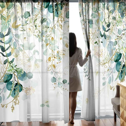 Gold Green Botanical Curtains 96 Inches Long - Image 3