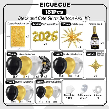 Black and Gold Silver Balloons Garland Arch Kit - Image 2