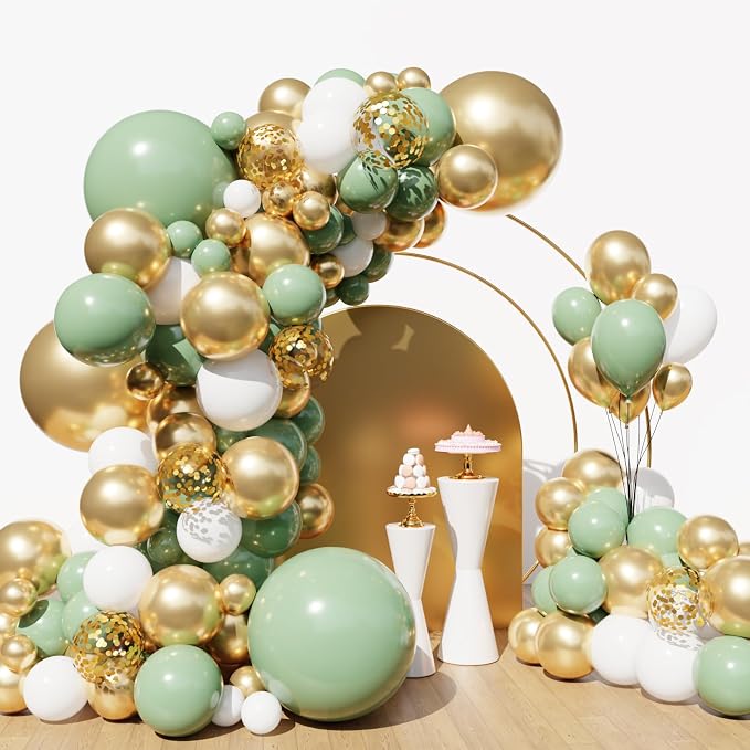 Lukiituke Sage Green and Gold Balloon Arch Kit, Bridal Party Decorations by Lukiituke