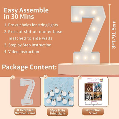 3FT Light Up Numbers Letters, Mosaic Numbers - Image 5