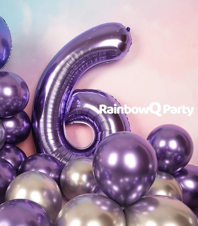 RainbowQ Purple 6 Balloon Number 40 Inch 0-40 Foil Large Balloons | Big Mylar 6 - Image 5