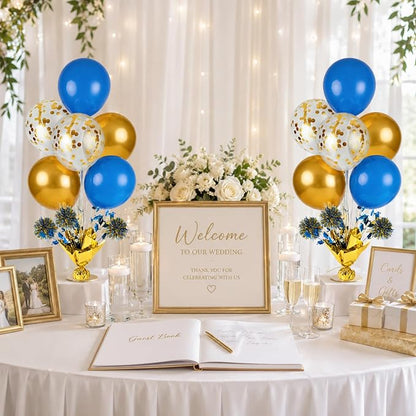 4 Set Blue Gold White Balloon Centerpieces - Image 5