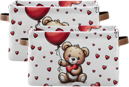senya Valentine's Day Storage Basket, Love Bear Heart Balloon Foldable Fabric - Image 2