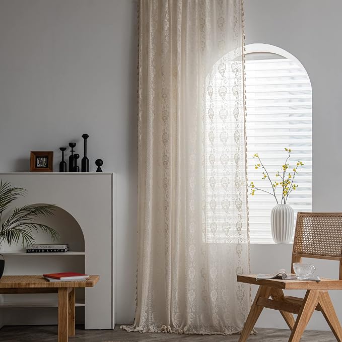 Sutuo Home Boho Sheer Curtains for Nursery Bedroom Kitchen, Bohemian Lace - Image 5