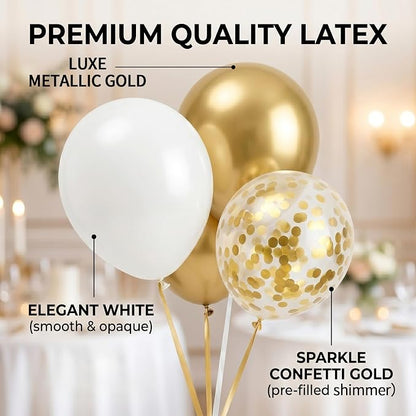 60pcs White and Metallic Gold Balloons, 12 Inch Chrome Gold, Wedding & Birthday - Image 4