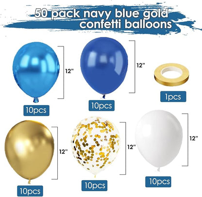 Navy Blue and Gold Confetti Balloons - Image 2