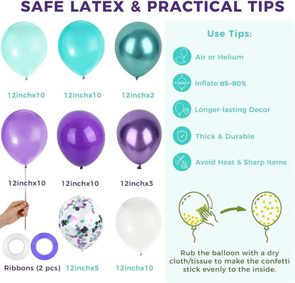 LovesTown Mermaid Purple Blue and White Balloons, 12 Inch | Latex, soft color - Image 7