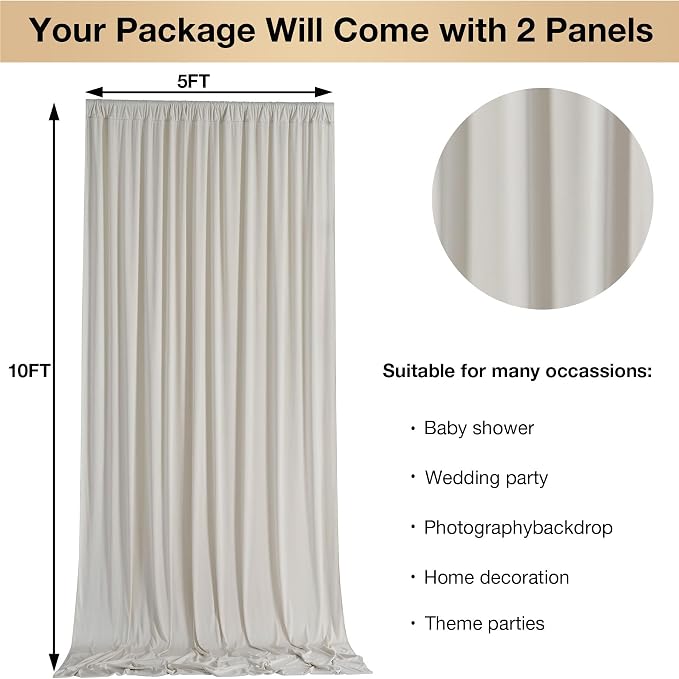 10ftx10ft Wrinkle Free Beige Backdrop Curtains - Image 6