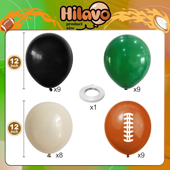 HILAVO Football Balloons, 12 Inch Dark Green Black White Sand - Image 2
