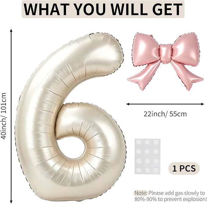 40 Inch Cream Number 6 Balloon - Image 2