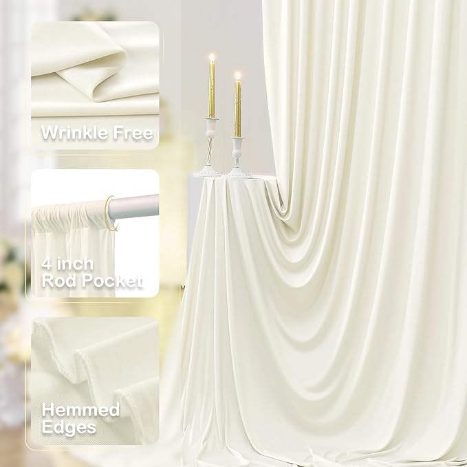 50ft x 12ft Wrinkle Free Ivory Backdrop Curtains - Image 2