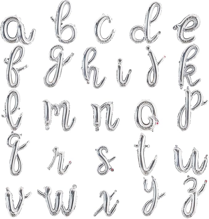 TONIFUL Cursive Silver Letter Balloon 2 Set 16 Inch A-Z Custom Foil Banner | 52 by TONIFUL