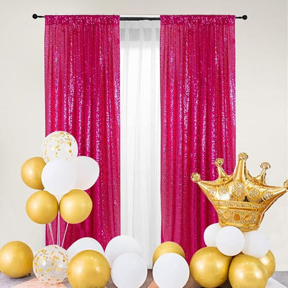 PartyDelight Hot Pink Sequin Backdrop Curtains 2x8ft 4 Panels | Sparkly 3mm - Image 3