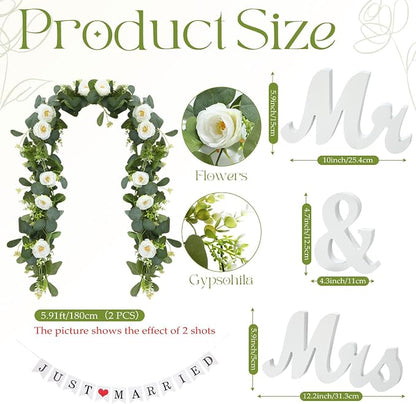5 Pcs Just Married Decorations Kit, All-in-one Wedding Decor - Image 3