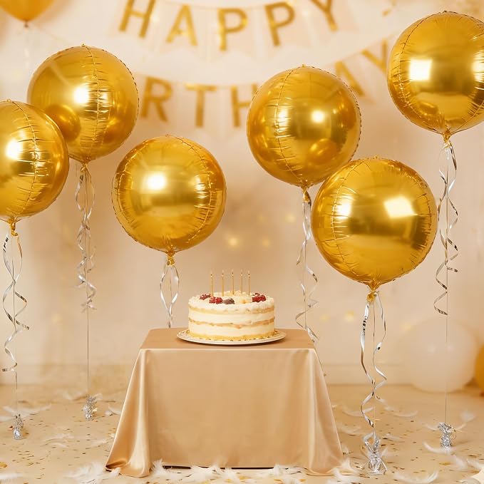 6pcs Gold Foil Balloons 22inch Round Balloons - Image 4