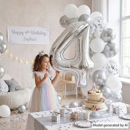 Silver Number 4 Balloon 40 Inch, Sleek Metal Foil - Image 2