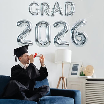 TONIFUL Graduation Balloons 16 Inch Silver Grad Balloons 40 Inch Silver Large - Image 4