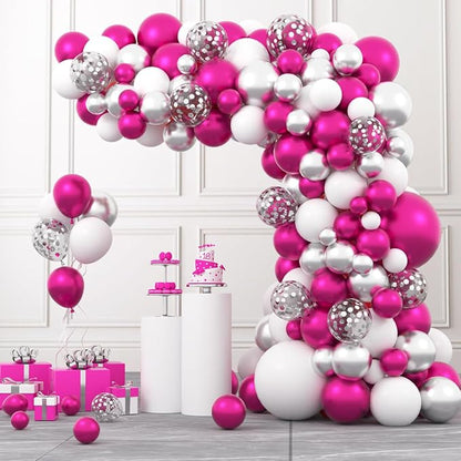 Magenta Hot Pink Silver Balloons Garland Arch - Image 6