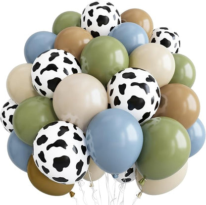 Cow Print Balloons, 12 Inch Farm Animal Retro Dusty Blue Green Beige Black Sand by Lingqiang