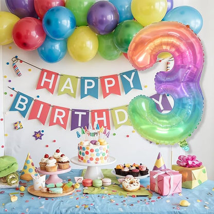3rd Birthday Balloons for Boys, 40 Inch Foil Self Inflating Rainbow Number 3 - Image 7