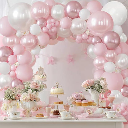 Pearl Pink White Balloons Arch Kit Double Stuffed, Party Decor. | Pastel/Light - Image 6