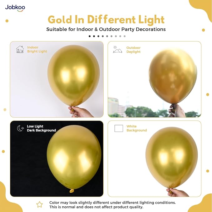Jobkoo Gold Balloons 12 Inch, Metallic Chrome Gold Metallic Latex Balloon | - Image 3