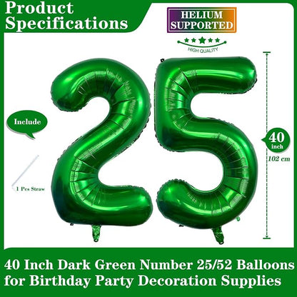 Dark Green 25 Number Balloons, 40 Inch Giant Number 25 Balloons Foil Mylar - Image 2