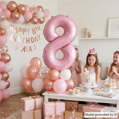 Pearlescent Pink Number 8 Balloon 40 Inch, Shiny Foil - Image 2