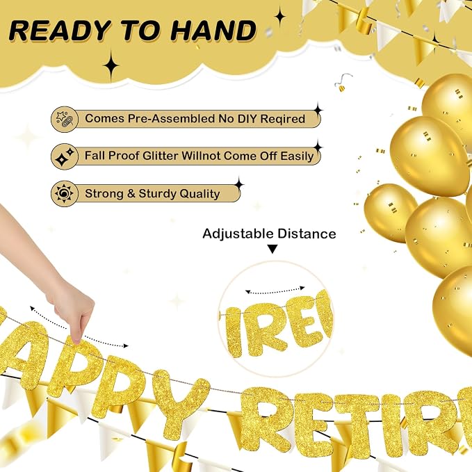 Fulmoon Pre Strung Happy Retirement Banner Glitter Retirement Sign Funny - Image 3