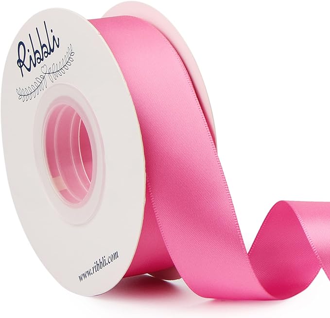 Ribbli Hot Pink Double Faced Satin Ribbon, 1” x Continuous 25 Yards, Use by Ribbli