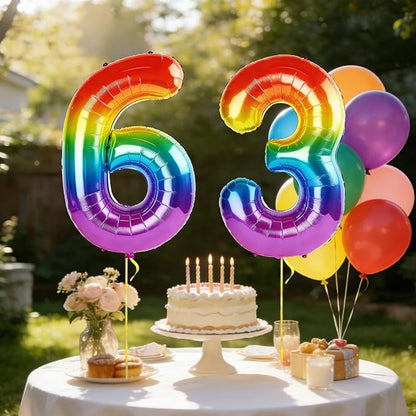 40 Inch Number 63 Balloons for 63rd Birthday Party Decorations, 0-100 Rainbow - Image 3