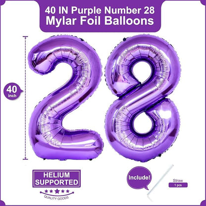 Number 28 Purple Balloons 40 Inch Giant Purple Foil 28 Helium Balloons - Image 2